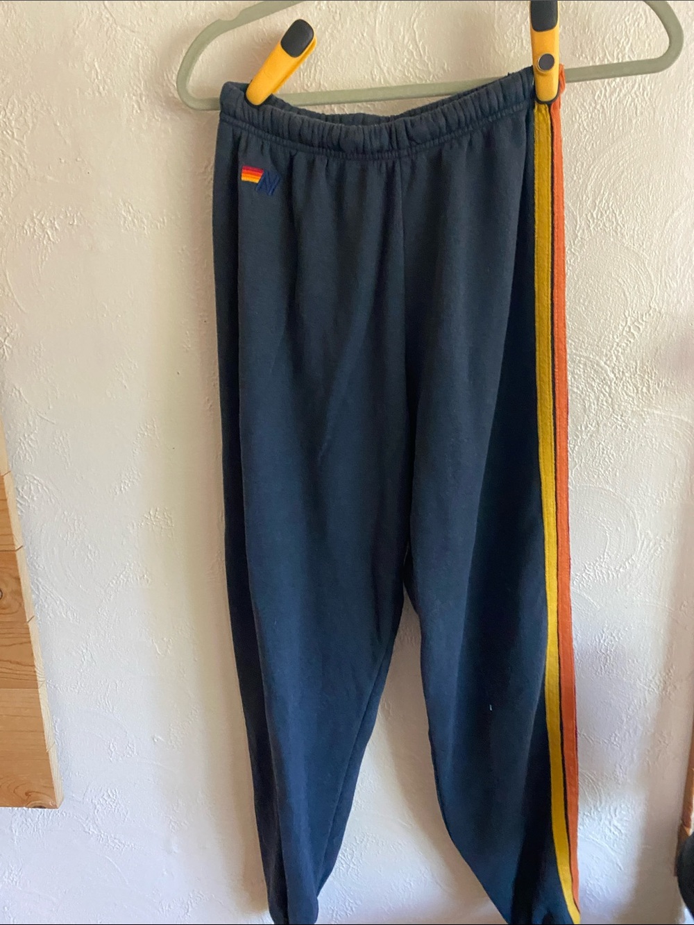 Aviator Nation Navy Joggers with Yellow & Orange Side Stripes